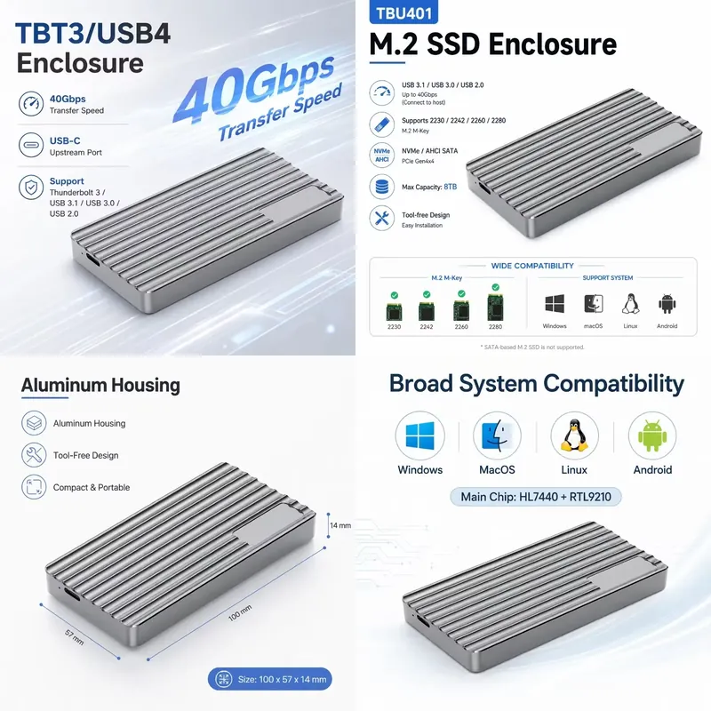 AP01 알루미늄 M.2 NVMe SSD 인클로저 US - Usb4 40Gbps External Ssd 8Tb 리뷰 및 가격
